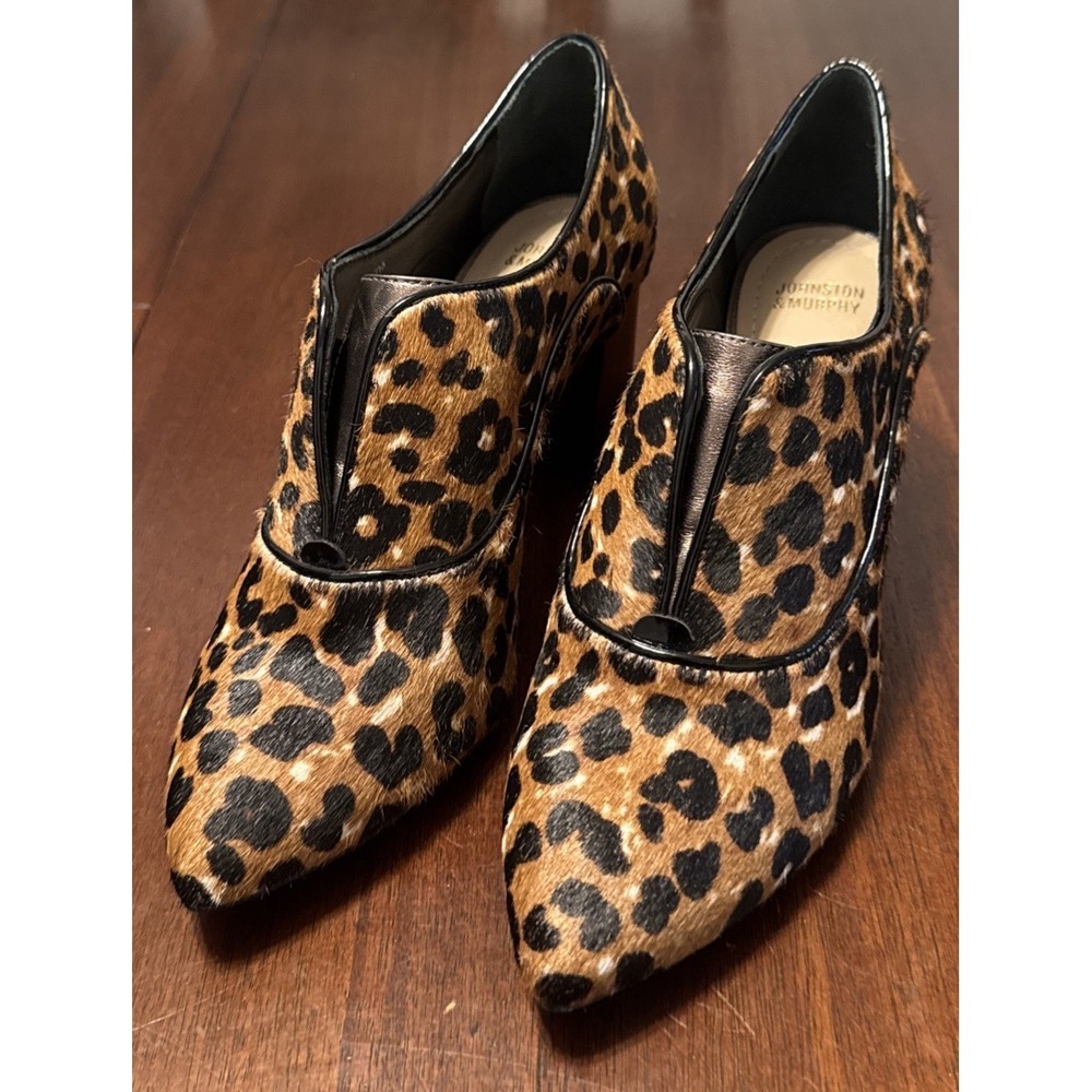 Johnston & Murphy Booties‎ Size 7 M Leopard Calf Hair Pony Hair Shoes Heels -E